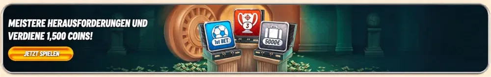 Vegasino-Spielherausforderungen und Treue-Münzen-Belohnungen-Banner